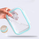 صندوق غداء زجاجي آمن في فرن الميكروويف عالي البورسليكات مع غطاء بلاستيكي